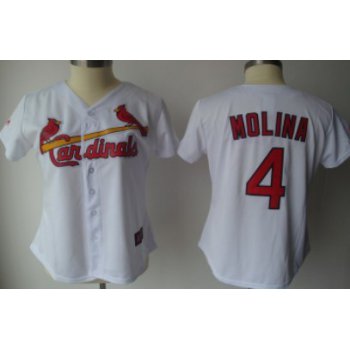 St. Louis Cardinals #4 Yadier Molina White Womens Jersey