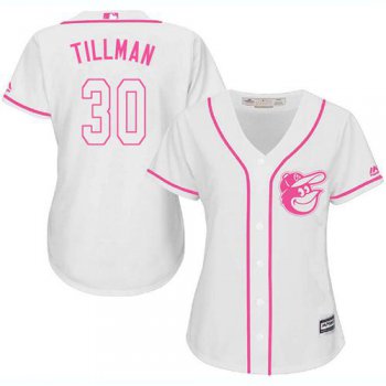 Orioles #30 Chris Tillman White Pink Fashion Women's Stitched Baseball Jersey