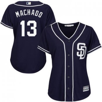 Padres #13 Manny Machado Navy Blue Alternate Women's Stitched Baseball Jersey