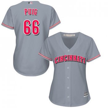 Reds #66 Yasiel Puig Grey Road Women's Stitched Baseball Jersey