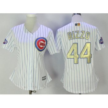 Women's Chicago Cubs #44 Anthony Rizzo White World Series Champions Gold Stitched MLB Majestic 2017 Cool Base Jersey