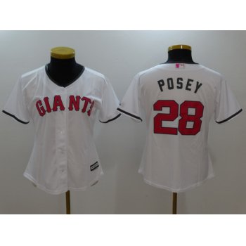 Women's San Francisco Giants #28 Buster Posey White With Pink Mother's Day Stitched MLB Majestic Cool Base Jersey