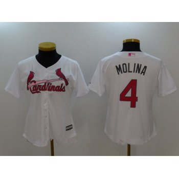 Women's St. Louis Cardinals #4 Yadier Molina White with Pink Mother's Day Stitched MLB Majestic Cool Base Jersey