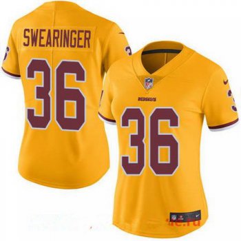 Women's Washington Redskins #36 D.J. Swearinger Gold 2016 Color Rush Stitched NFL Nike Limited Jersey