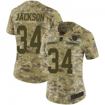 Nike Raiders #34 Bo Jackson Camo Women's Stitched NFL Limited 2018 Salute to Service Jersey