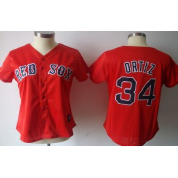 Boston Red Sox #34 Ortiz Red Womens Jersey