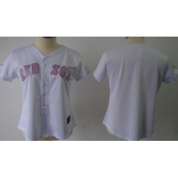 Boston Red Sox Blank White With Pink Womens Jersey