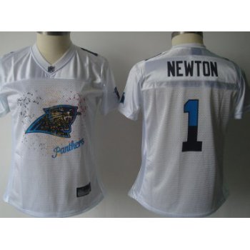 Carolina Panthers #1 Cam Newton White Fem Fan Womens Jersey