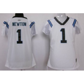 Carolina Panthers #1 Cam Newton White Womens Field Flirt Fashion Jersey