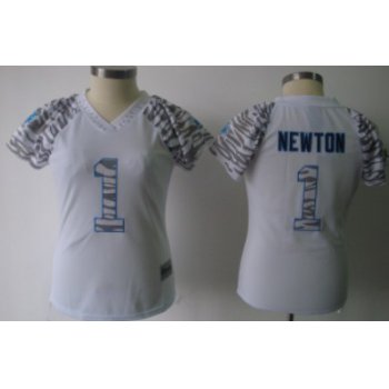 Carolina Panthers #1 Cam Newton White Womens Zebra Field Flirt Fashion Jersey