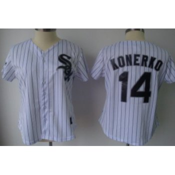 Chicago White Sox #14 Konerko White With Black Pinstripe Womens Jersey