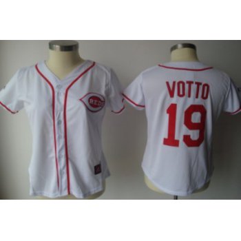 Cincinnati Reds #19 Votto White With Red Womens Jersey