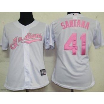 Cleveland Indians #41 Santana White With Pink Womens Jersey