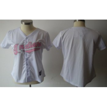 Cleveland Indians Blank White With Pink Womens Jersey