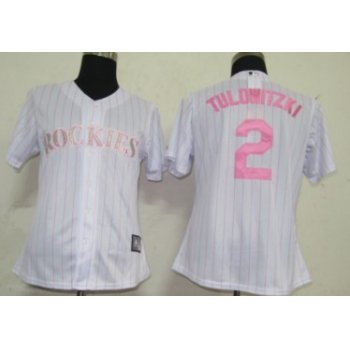 Colorado Rockies #2 Tulowitzki White With Pink Pinstripe Womens Jersey