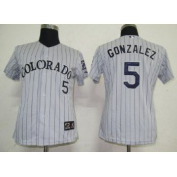 Colorado Rockies #5 Gonzalez Gray With Purple Pinstripe Womens Jersey