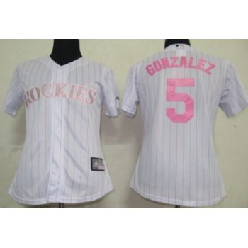 Colorado Rockies #5 Gonzalez White With Pink Pinstripe Womens Jersey