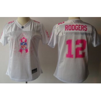 Green Bay Packers #12 Aaron Rodgers 2011 Breast Cancer Awareness White Womens Fashion Jersey