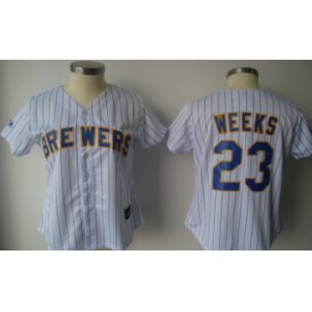 Milwaukee Brewers #23 Weeks White With Blue Womens Jersey