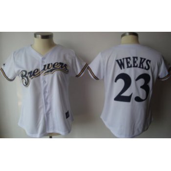 Milwaukee Brewers #23 Weeks White Womens Jersey