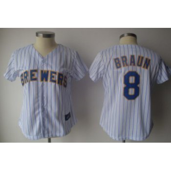 Milwaukee Brewers #8 Braun White With Blue Womens Jersey