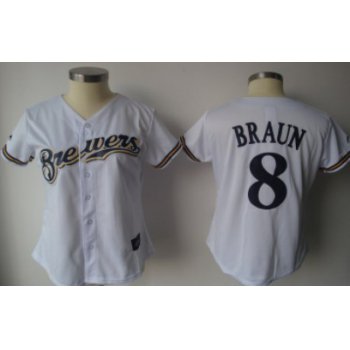 Milwaukee Brewers #8 Braun White Womens Jersey