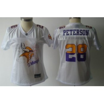 Minnesota Vikings #28 Adrian Peterson White Fem Fan Womens Jersey