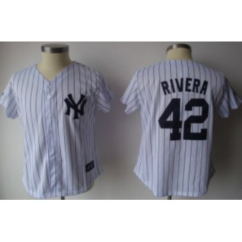 New York Yankees #42 Rivera White With Black Pinstripe Womens Jersey