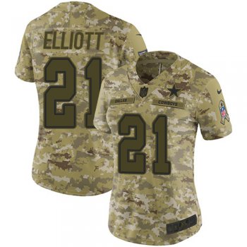 Nike Cowboys #21 Ezekiel Elliott Camo Women's Stitched NFL Limited 2018 Salute to Service Jersey