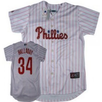 Philadelphia Phillies #34 Halladay White With Red Pinstripe Womens Jersey