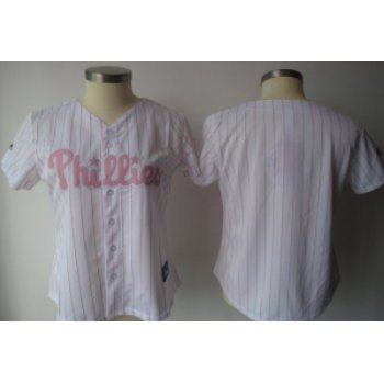 Philadelphia Phillies Blank White With Pink Pinstripe Womens Jersey