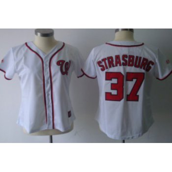 Washington Nationals #37 Strasburg White With Red Womens Jersey