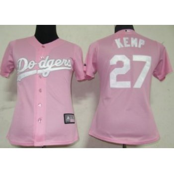 Los Angeles Dodgers #27 Kemp Pink With White Womens Jersey