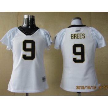 New Orleans Saints #9 Brees White Womens Field Flirt Fashion Jersey