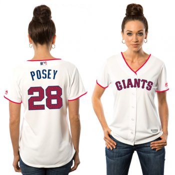 Women's San Francisco Giants #28 Buster Posey White Stars & Stripes Fashion Independence Day Stitched MLB Majestic Cool Base Jersey