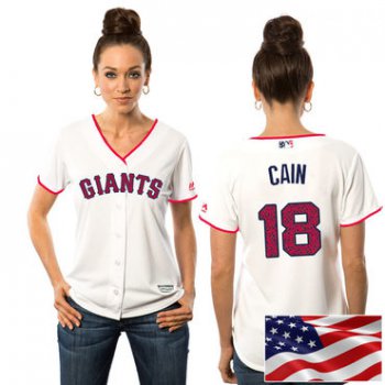 Women's San Francisco Giants Matt Cain #18 White Stars & Stripes Cool Base Jersey