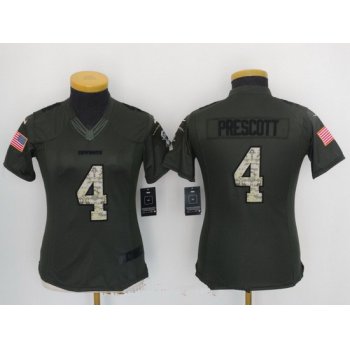 Women's Dallas Cowboys #4 Dak Prescott Green Salute To Service Stitched NFL Nike Limited Jersey