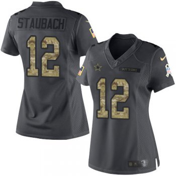 Women's Dallas Cowboys #12 Roger Staubach Black Anthracite 2016 Salute To Service Stitched NFL Nike Limited Jersey