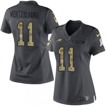 Women's Philadelphia Eagles #11 Carson Wentz Limited Black 2016 Salute to Service Wentzylvania NFL Jersey