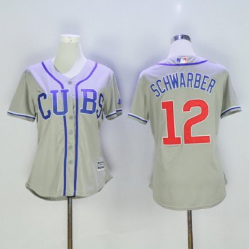 Women's Chicago Cubs #12 Kyle Schwarber Gray CUBS Stitched MLB Majestic Cool Base Jersey