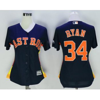 Women's Houston Astros #34 Nolan Ryan Retired Navy Blue Stitched MLB Majestic Cool Base Jersey