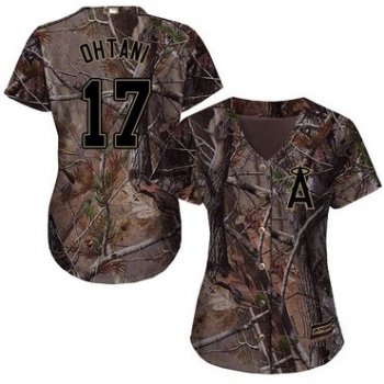 Angels #17 Shohei Ohtani Camo Realtree Collection Cool Base Women's Stitched Baseball Jersey