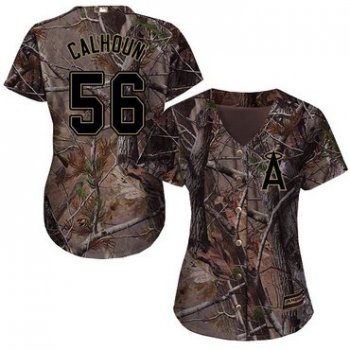 Angels #56 Kole Calhoun Camo Realtree Collection Cool Base Women's Stitched Baseball Jersey