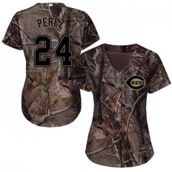 Cincinnati Reds #24 Tony Perez Camo Realtree Collection Cool Base Women's Stitched Baseball Jersey