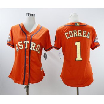 Houston Astros #1 Carlos Correa Orange Women 2018 Gold Program Cool Base Jersey