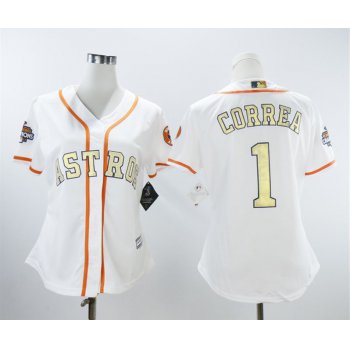 Houston Astros #1 Carlos Correa White Women 2018 Gold Program Cool Base Jersey