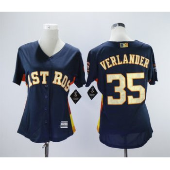 Houston Astros #35 Justin Verlander Navy Women 2018 Gold Program Cool Base Jersey