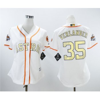 Houston Astros #35 Justin Verlander White Women 2018 Gold Program Cool Base Jersey