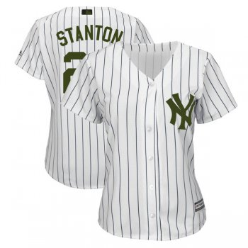 New York Yankees #27 Giancarlo Stanton White Women 2018 Memorial Day Cool Base Jersey