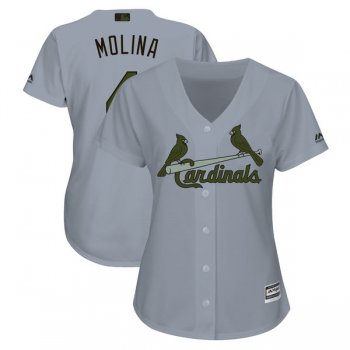 St. Louis Cardinals #4 Yadier Molina Gray Women 2018 Memorial Day Cool Base Jersey